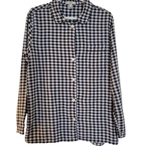 𝅺j.crew overdize button up blouse plaid black and Wh…